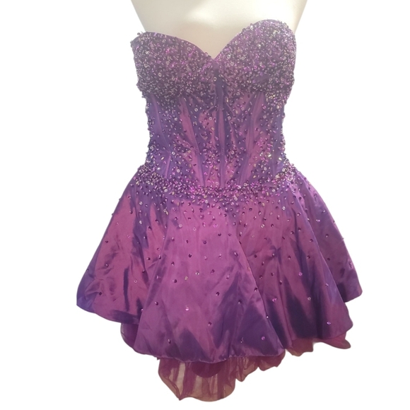 Aspeed strapless Purple beaded sequined mesh organza mini occasion dress large - Picture 1 of 7